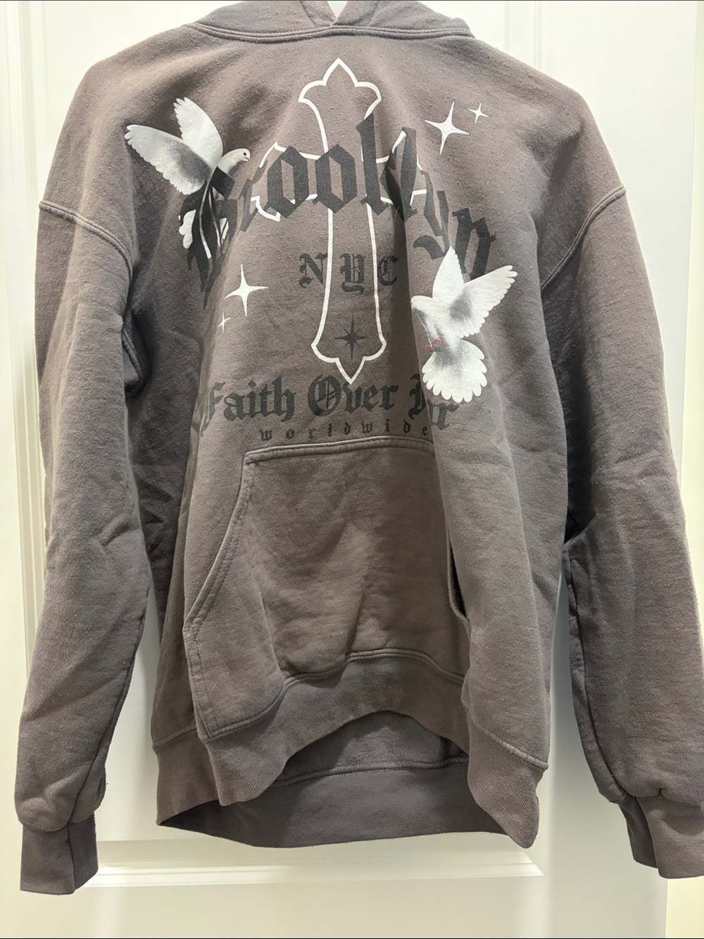 Graphic Cross & Dove Hoodie in Faded Gray - Picture 1 of 2